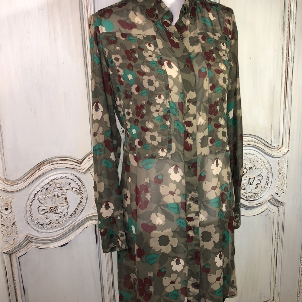 L’Amour by Nanette Lepore Sheer Long Sleeve Button Down Dress S/M - Picture 3 of 14
